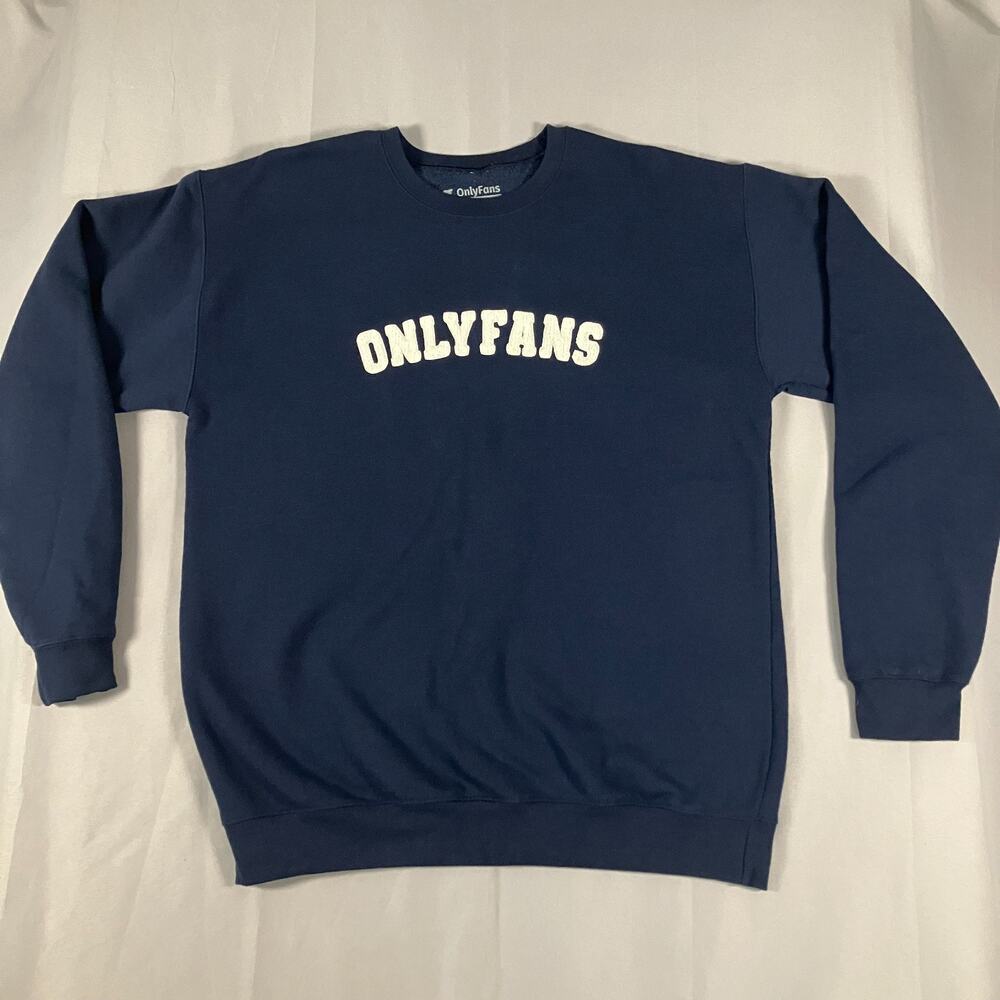 OnlyFans Logo Crewneck Sweatshirt‎ Navy Blue Men’s Medium Embroidered Letters